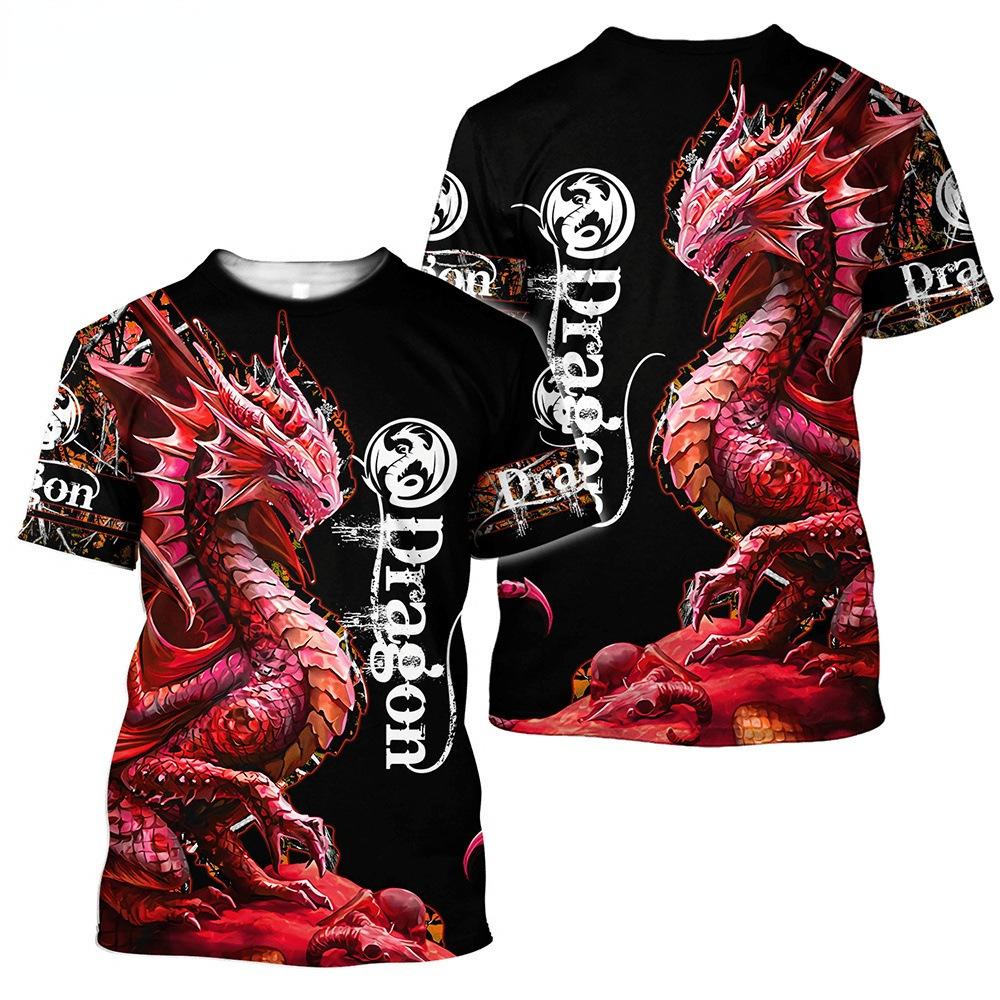 HerSight Animal Dragon 3D Print T-shirt Lente Zomer Tee Mannen Kleding Plus Size O Hals Korte Mouw Losse Tops Ademende paren Shirts S