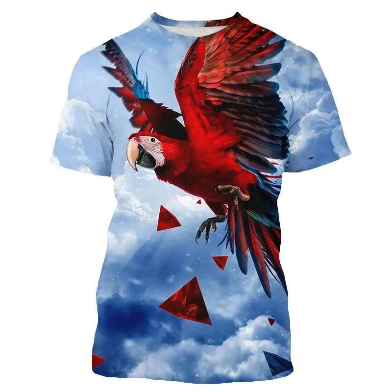 HerSight Mannen Vogel Dierenprint T-shirt Zomer Tee Liefhebbers Kleding O Hals Korte Mouw Losse Tops Ademende Koppels Shirts S rood