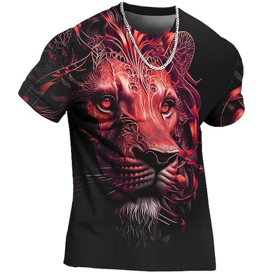 HerSight Mannen Casual 3D Leeuw Bedrukte T-shirts Zomer Tops Plus Size Kleding Animal Tees O Hals Korte Mouw Top Ademende Man Shirts S rood