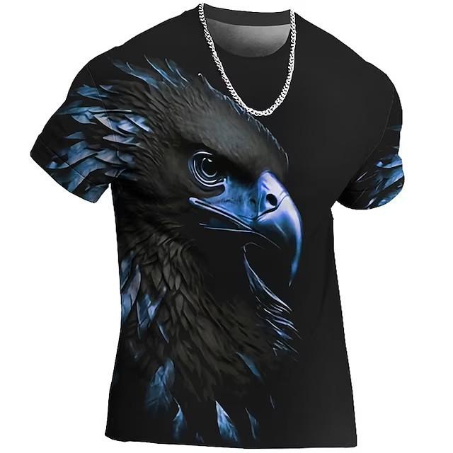 HerSight Mannen Casual 3D Vogel Bedrukte T-shirts Zomer Tops Plus Size Kleding Animal Tees O Hals Korte Mouw Top Ademende Man Shirts S blauw