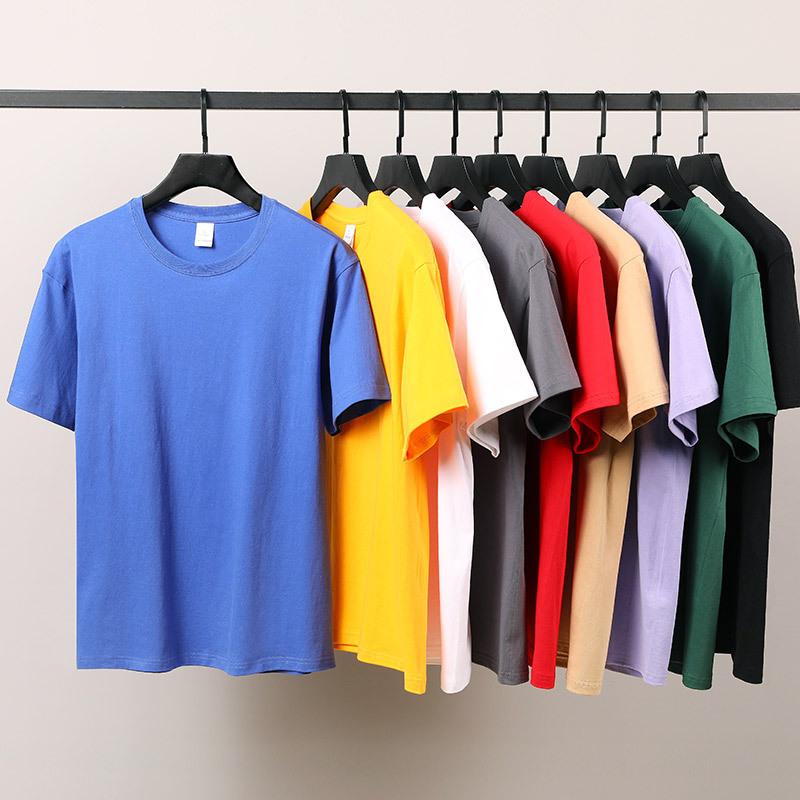 Shanghai Yiran Clothing Zomer heren T-shirt puur katoen effen kleur casual ronde hals top ademend los dun T-shirt korte mouwen paar 2XL