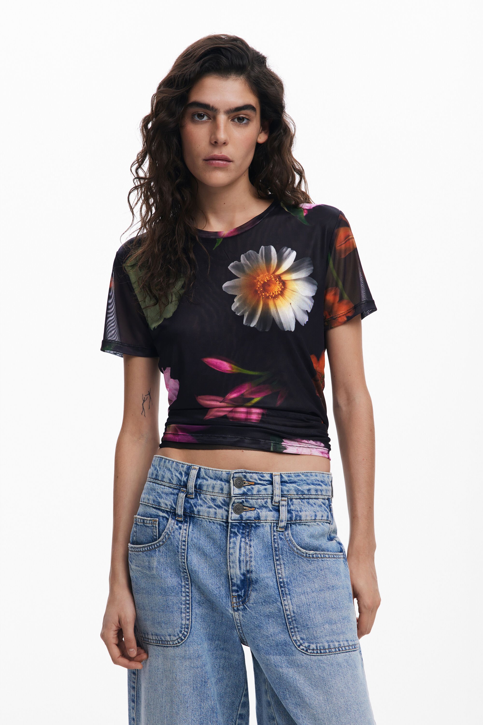 Desigual Bedrukte tule T-shirt - BLACK