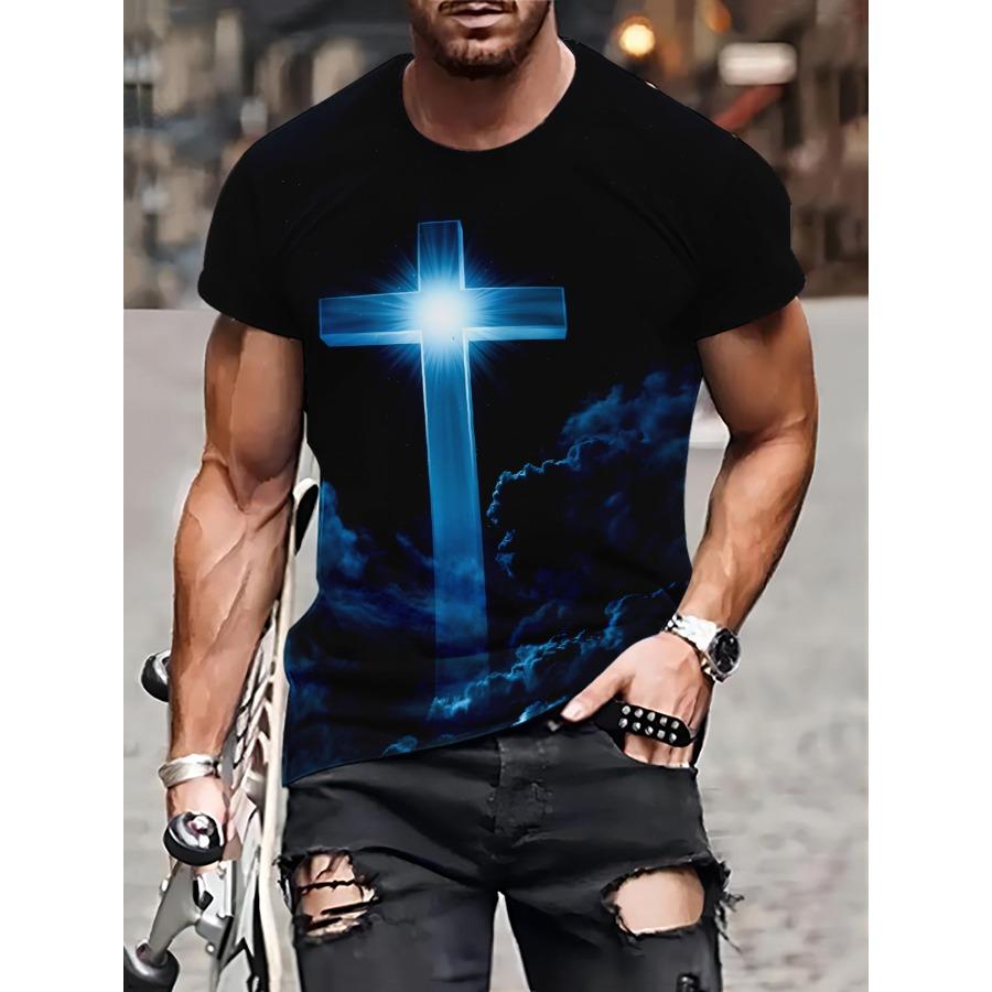 HerSight Korte Mouw Plus Size Zomer Tee Mannen Outfit Zwart Kruis 3d Print T-shirts Heren Casual Sportwear T-shirt Mannelijke S