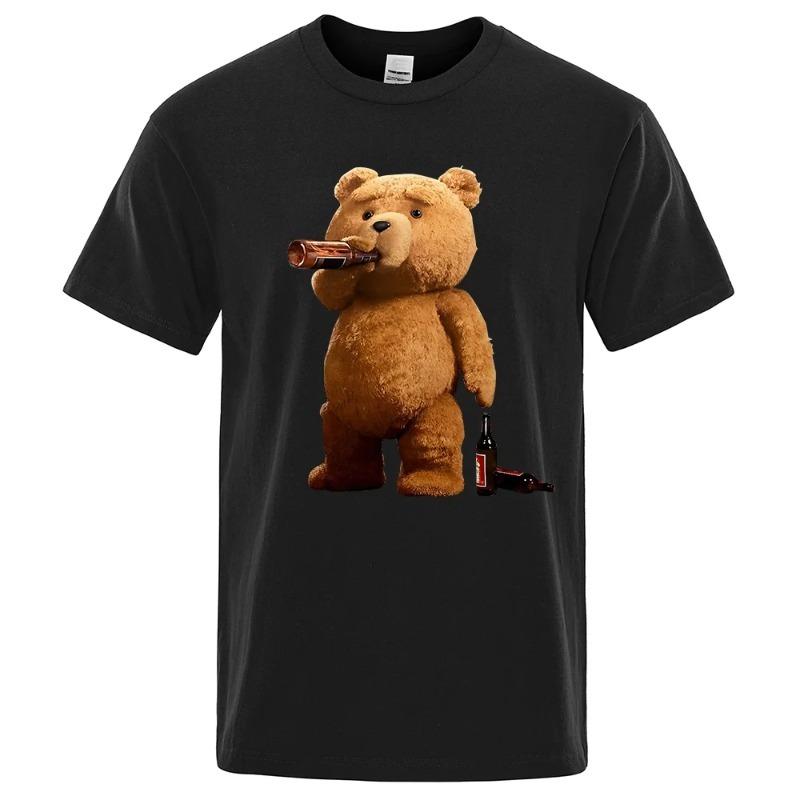 TENJINGE Trendy Mooie Ted Beer Drink Bier Poster Grappig Gedrukt T-shirt Mannen Mode Casual Korte Mouwen Losse Oversize Tee Straat Hip Hop tops M