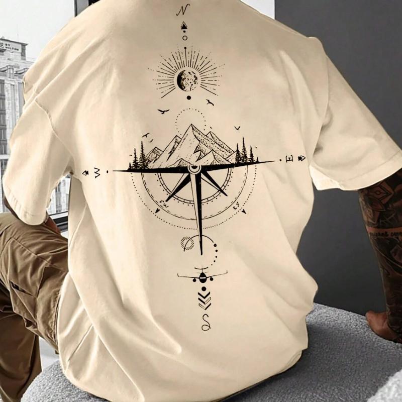 ETST 03 2024 Nieuwe Zomer Mannen T-shirt 3d Kompas Gedrukt Korte Mouw Tees Eenvoudige Mode Mannelijke Kleding Losse Oversized T-shirt Voor mannen M