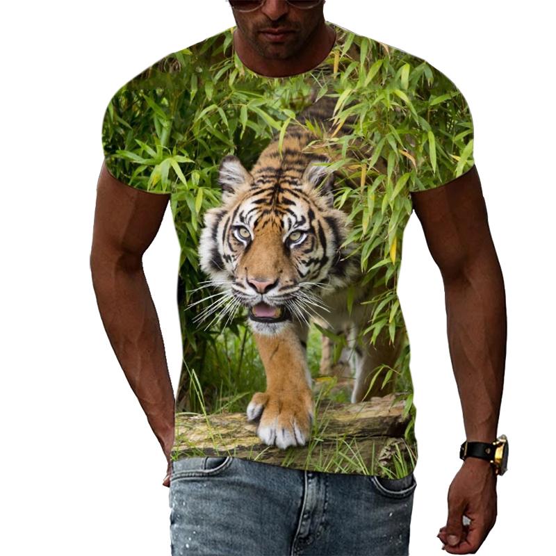 No. 11 Fashion Losse Zomer Tops Mannen Plus Size Kleding Dier 3D Print T-shirt Paar Tijger Leeuw Patroon Tees O Hals Korte mouw Top Ademend Man Shirts XS