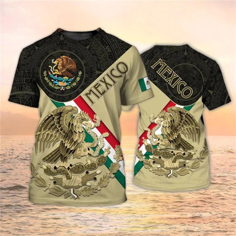 Laoxu Mexico Nationale Vlag Print T-shirt Voor Mannen Mode 3D Eagle Patroon Korte Mouw Oversized T-shirt Vrijetijdsbesteding O-hals Tee streetwear S wit