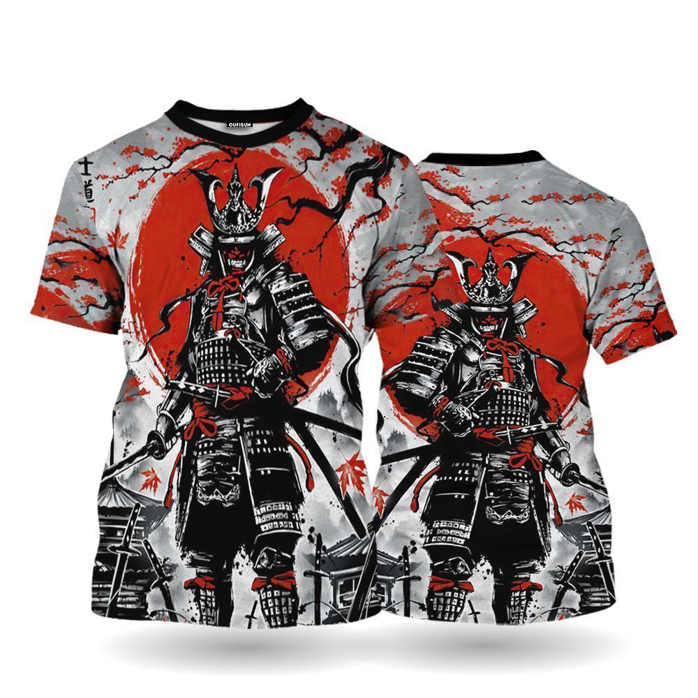 ETST 03 Japanse Samurai T-shirt 3D Japan Stijl Print Korte Mouw Tops Tees Casual Retro Heren T-shirt Oversized Vintage Herenkleding M