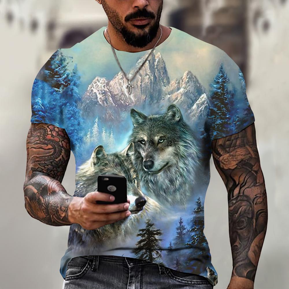 Xuhaijian02 3D Print Wolf T-shirt Voor Mannen Zomer Oversized Korte Mouw Tops Trui 2023 Fashion Streetwear Mannen Cool Kleding Goedkope tees M