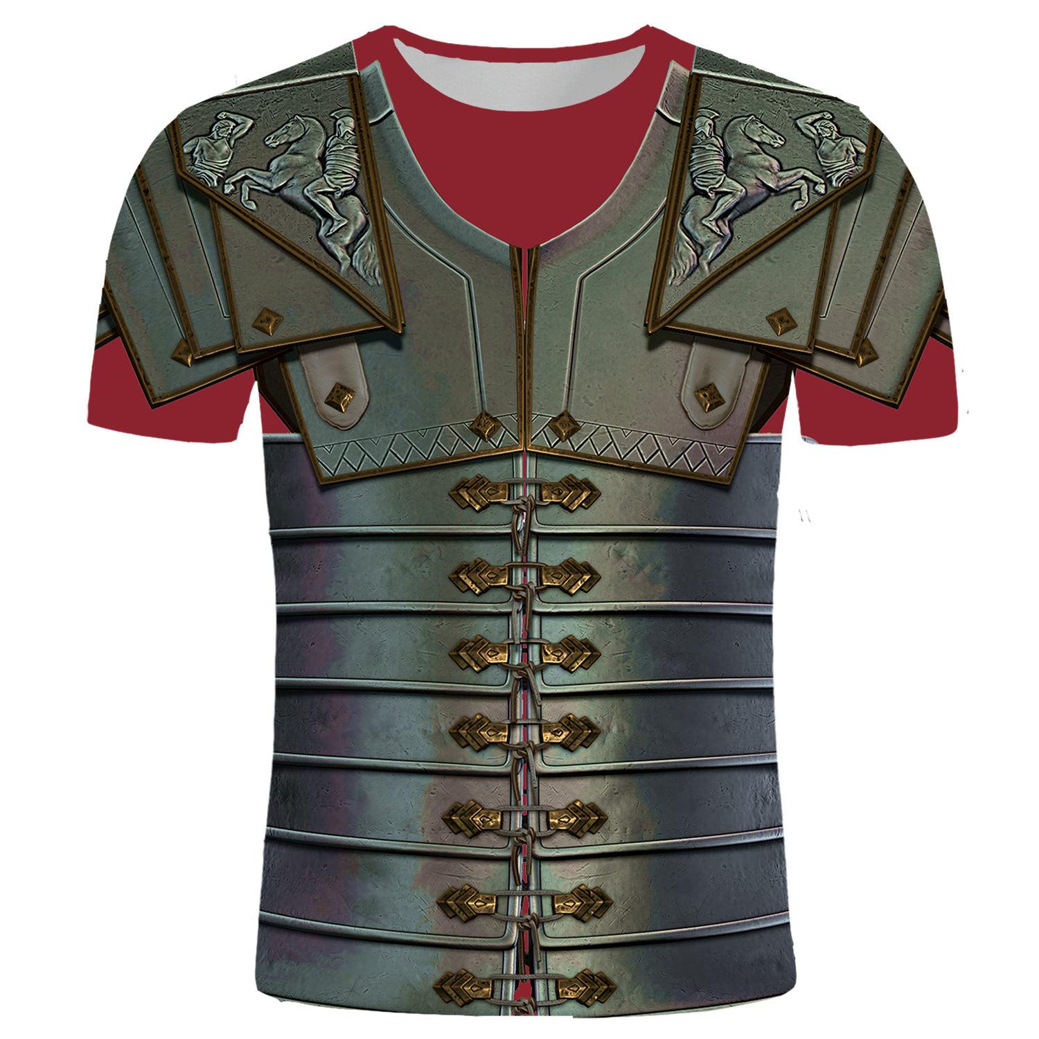 Subilier Zomer Heren T-shirt Middeleeuwse Armor 3D Gedrukt T-shirt Mannen Casual Grappige Ronde Hals Korte Mouw T-shirt XS