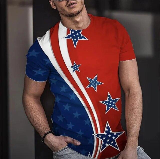 Subilier Zomer T-shirt Mannen Korte 3D Print Fashion Tops Casual Tee Amerikaanse Vlag Harajuku Mouwen Oversize T-shirt Straat Kleding S