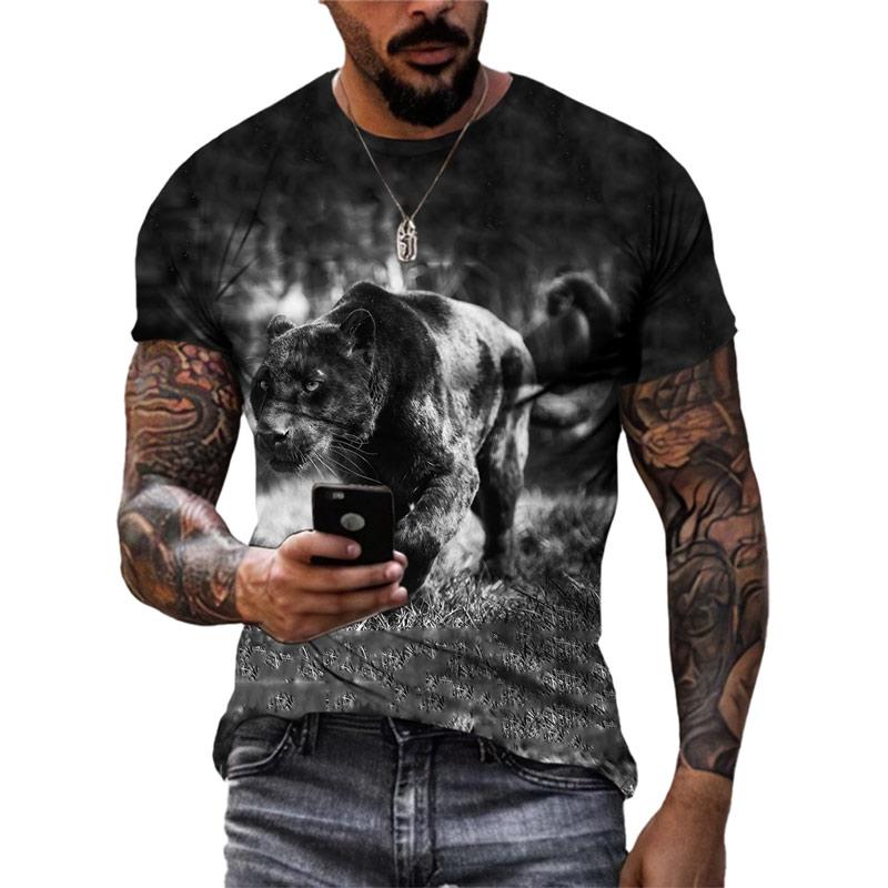 Subilier Nieuwe 3D Animal Panther Grafische T-shirts Zomer Mode Mannen Casual Streetwear Trend Persoonlijkheid Print Ronde Hals Korte Mouw Tee S