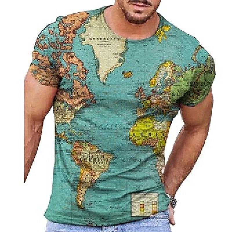 Subilier Kaart Vintage Heren 3D Shirt Voor TravelYellow Zomer Heren Tee Grafische Prints Ronde Hals 3D Dagelijks Vakantie Korte Mouw kleding S