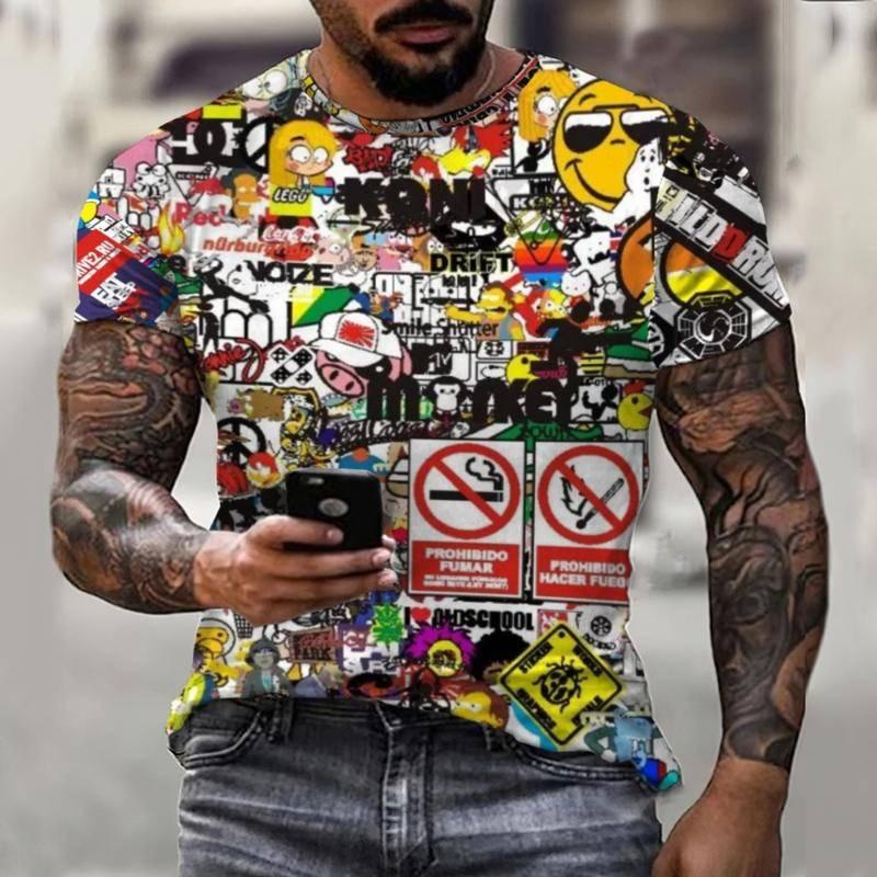 Subilier Graffiti Comic Explosie 3D Full Body Driedimensionaal printen Zomer Hiphop Leuke persoonlijkheid Heren T-shirt Korte mouwen Top S