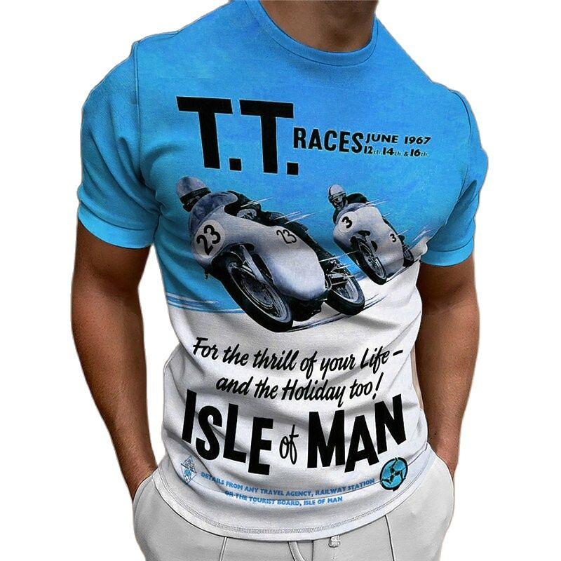 Subilier Motorfiets T-shirt Mannen 3D Print Isle of Man Korte Mouw Vintage Tops Straat Rit Biker T-shirt Voor Heren T-shirt oversized Tee S