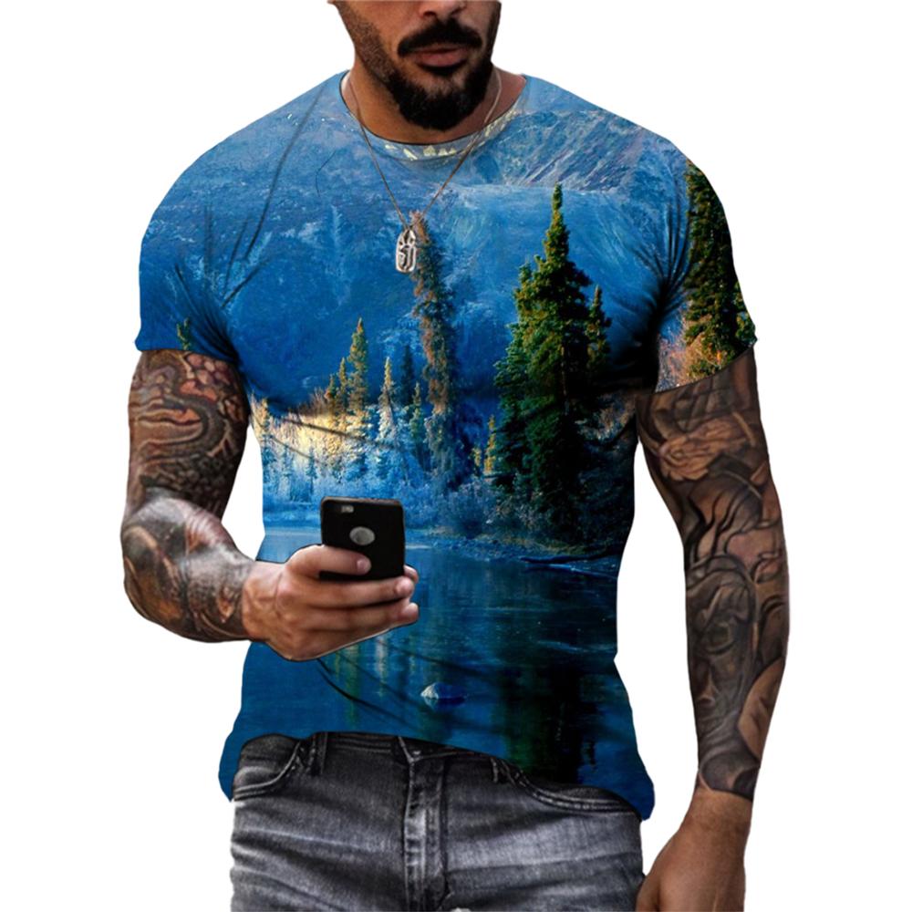 Subilier Mode Coole Stijl Natuurlijk Landschap Unisex 3D Bedrukte T-shirts Mannen Casual Persoonlijkheid Korte Mouw Straat Trend Zomer Tees Tops S