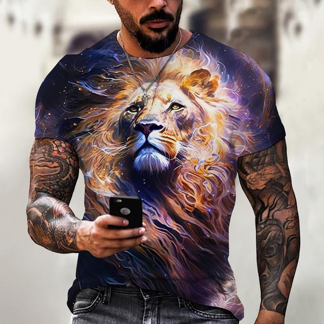 Subilier Straat Vintage Heren T-shirt Mode 3d Fierce Animal Korte Mouwen Man Top Casual Sneldrogend Sweatshirt Zomer Mannelijke leeuw Tee XXS