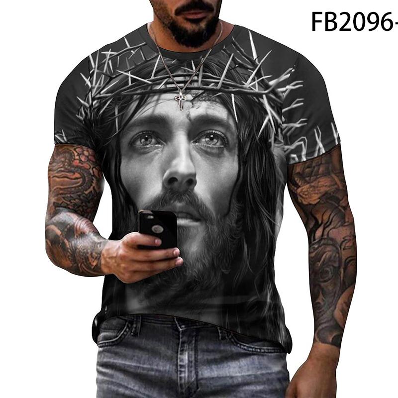 Subilier Jezus T-shirt Herenkleding Zomermode Casual Korte Mouw 3D Print T-shirts Coole Harajuku Streetwear Tops Tee Kleding XS ivoor