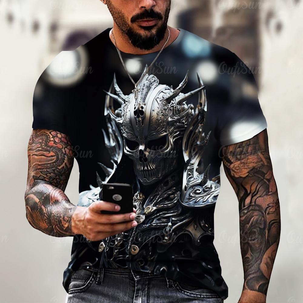 Subilier Zomer Vintage Horror 3D Schedel Print Heren T-shirt Classic Casual O Hals Korte Mouw Mode Losse Oversized Tops Tee shirt Mannen S