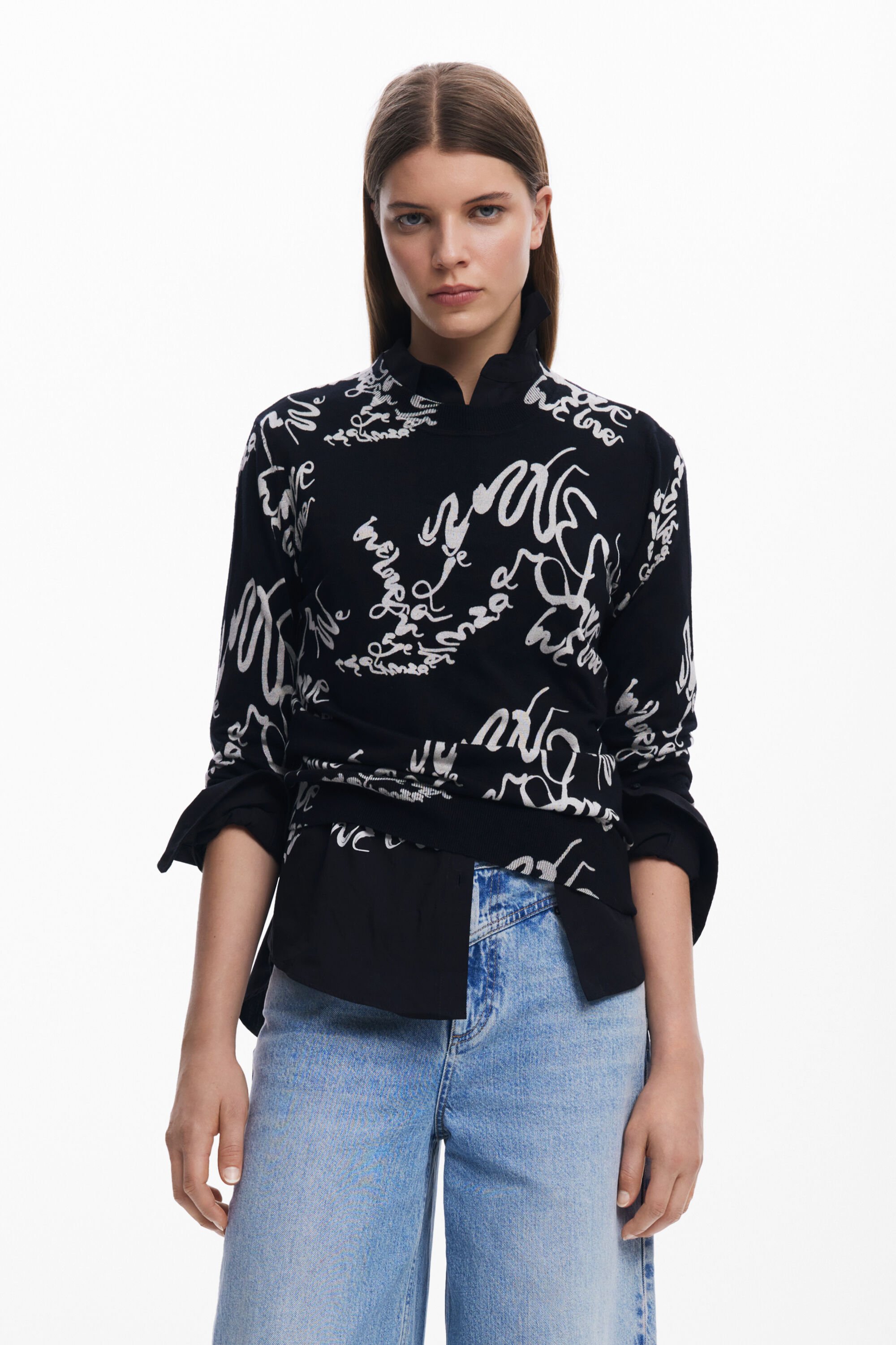 Desigual Arty bedrukte trui - BLACK