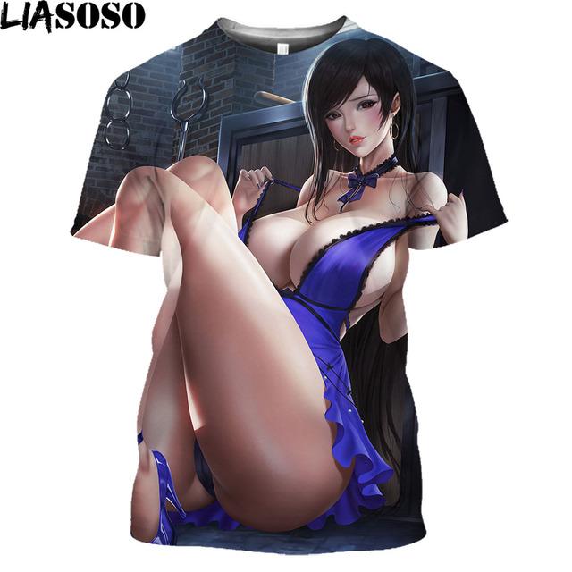 Subilier 3D Cartoon Animatie T-shirts Mannen 3D Print Sexy Vrouwelijke Cartoon Figuur Korte Mouw Kleding Japan Anime Shirt Hip Hop Harajuku S