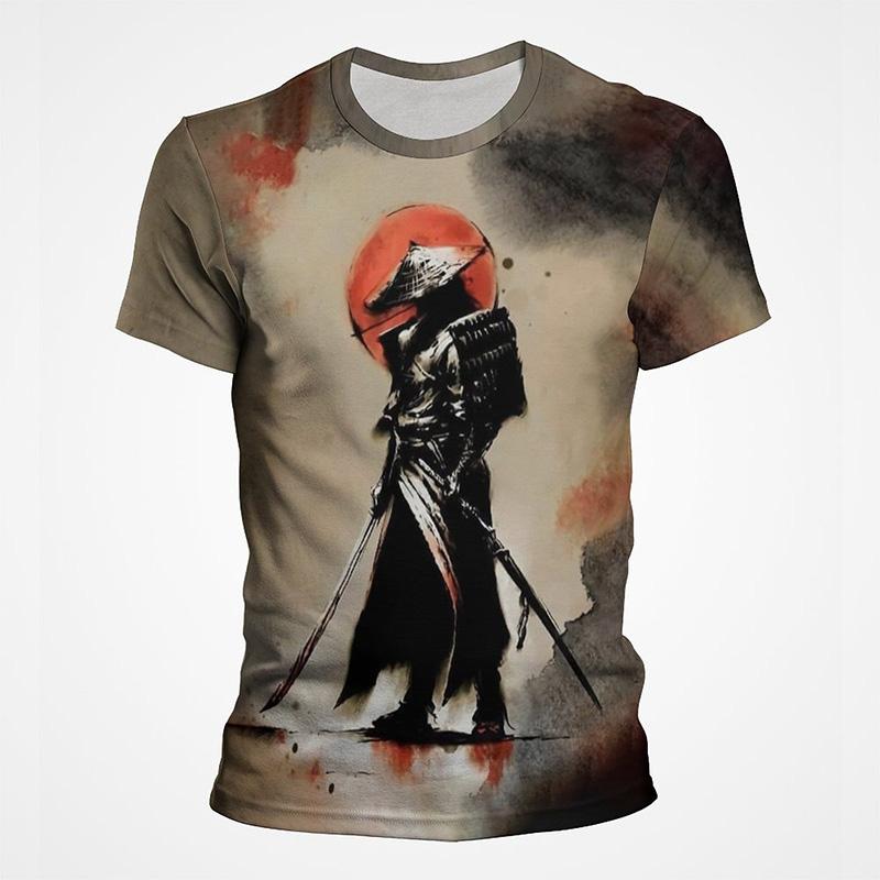 Subilier Japan Ronin Samurai 3D Print T-shirt Mannen Mode Casual Korte Mouw Koele Zomer Harajuku Tops T-shirt XS wit