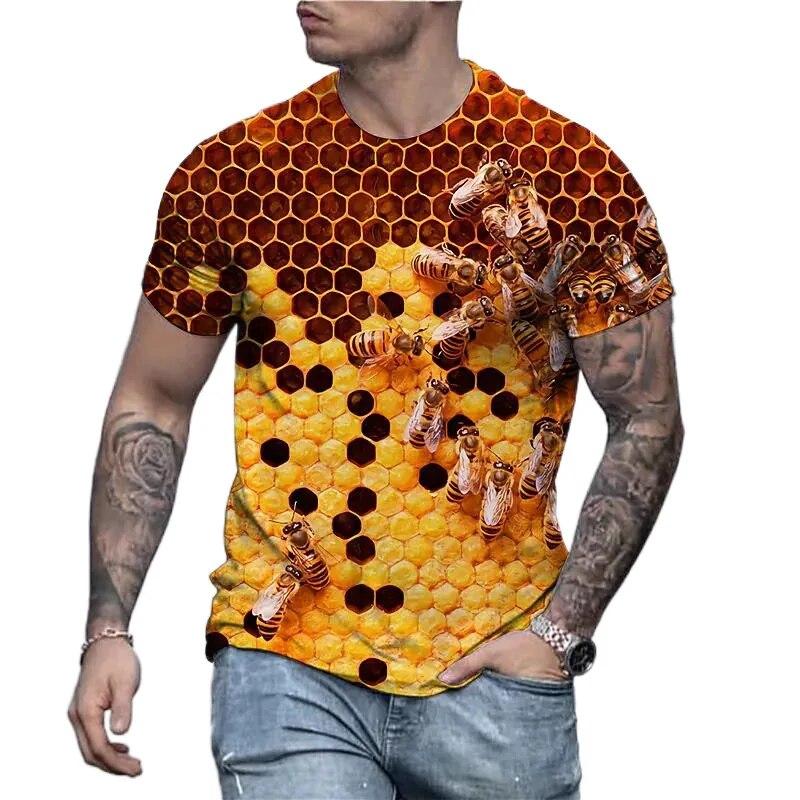 Subilier Heren bedrukte 3D-boxfoto Handbox Heat Bee Fun Picture Extended Unisex Fashion Top Leer Ronde hals T-shirt XS