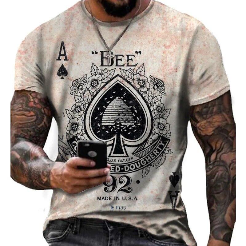 Subilier Schoppenaas T-shirt 3D Gedrukt Poker Mannen Oversized Zomer Casual Tees Vintage Ronde Hals Tops Korte Mouw Hip Hop streetwear S