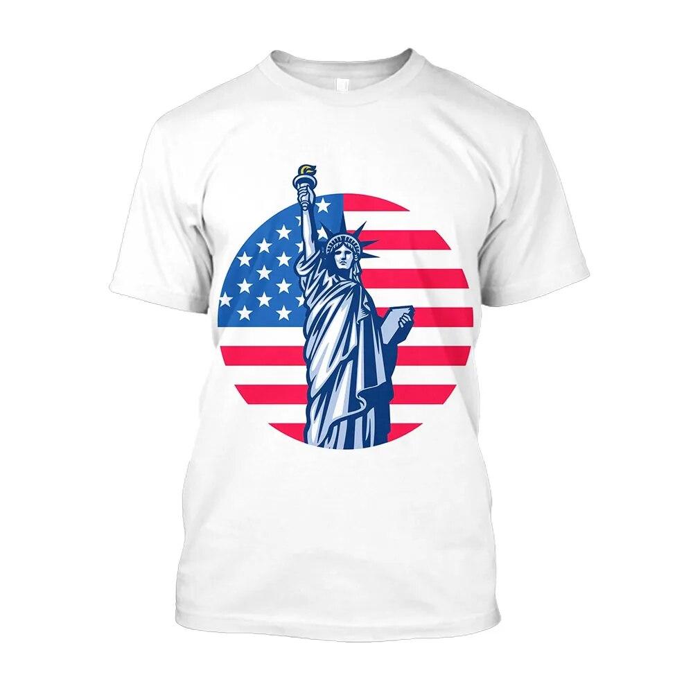 Subilier 3D Vrijheidsbeeld Gedrukt Amerikaanse Vlag Grafische T-shirts Voor Mannen Casual Harajuku Mode T-shirts Unisex Kleding Top XS