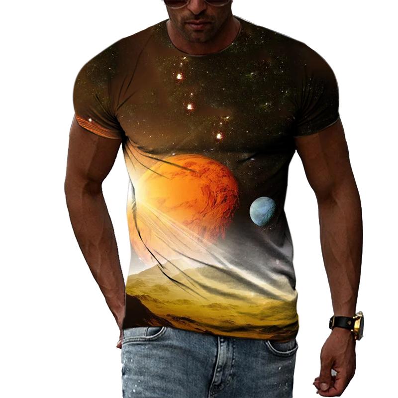 Subilier Zomermode Creatief Beeld Heren T-shirt Ronde Kraag Korte Mouw Tops Ruimte Sterren Zonnestelsel Interstellaire Meteoor Mars XS