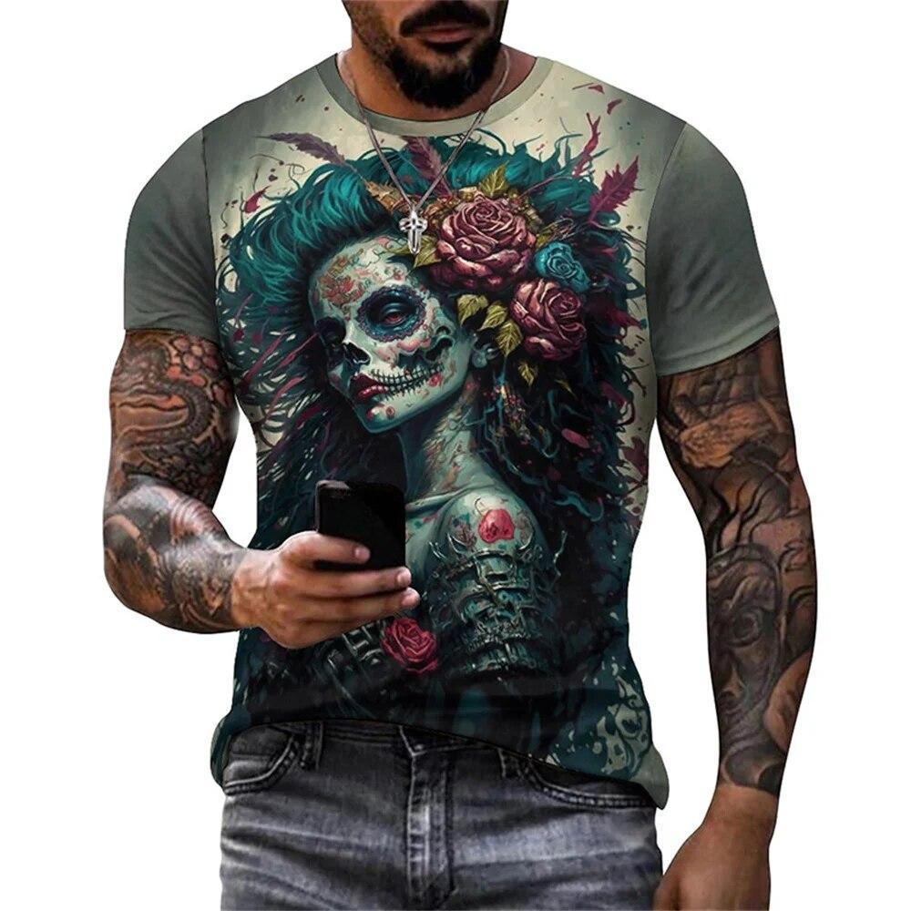 Subilier Mexicaanse schedel dag van de dode grafische T-shirt voor mannen dames graffiti kleding horror Goth T-shirts mode streetwear tops tees XS