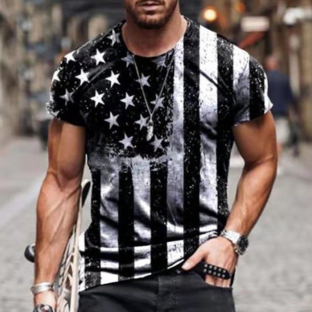 Subilier Zomer Mannen T-shirt Amerikaanse Vlag 3D Print Casual Mode T-shirt Ronde Hals Losse Oversize Spier Streetwear Kleding XS