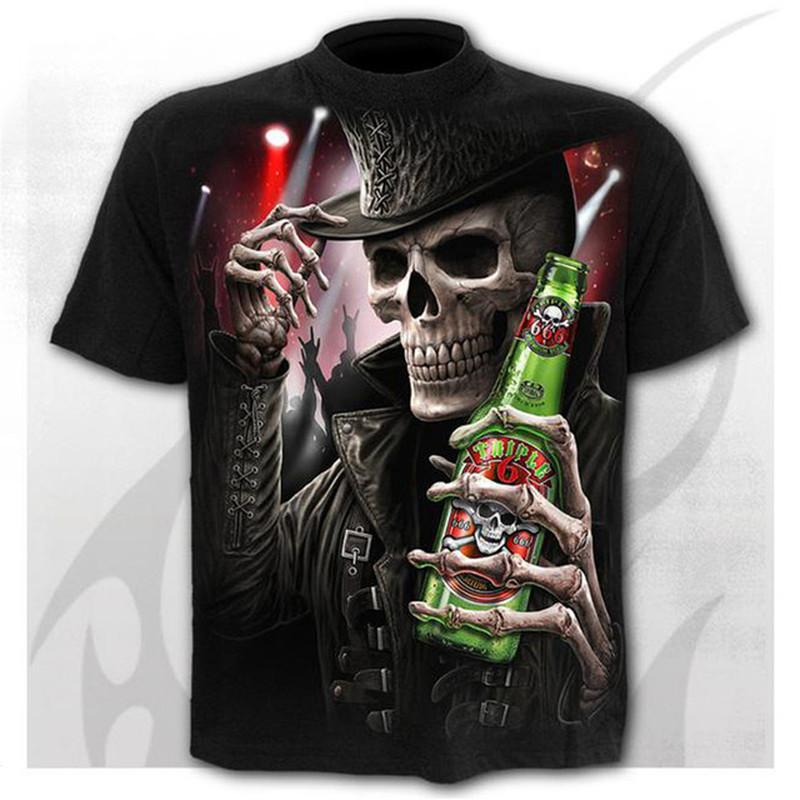 Subilier Dubbele Pistool Schedel Heren T-shirt Punk Stijl 3D Shirt Nieuwe O-hals T-shirt Zomer Mode Tops Jongens Kleding Grote Maat streetwear XS