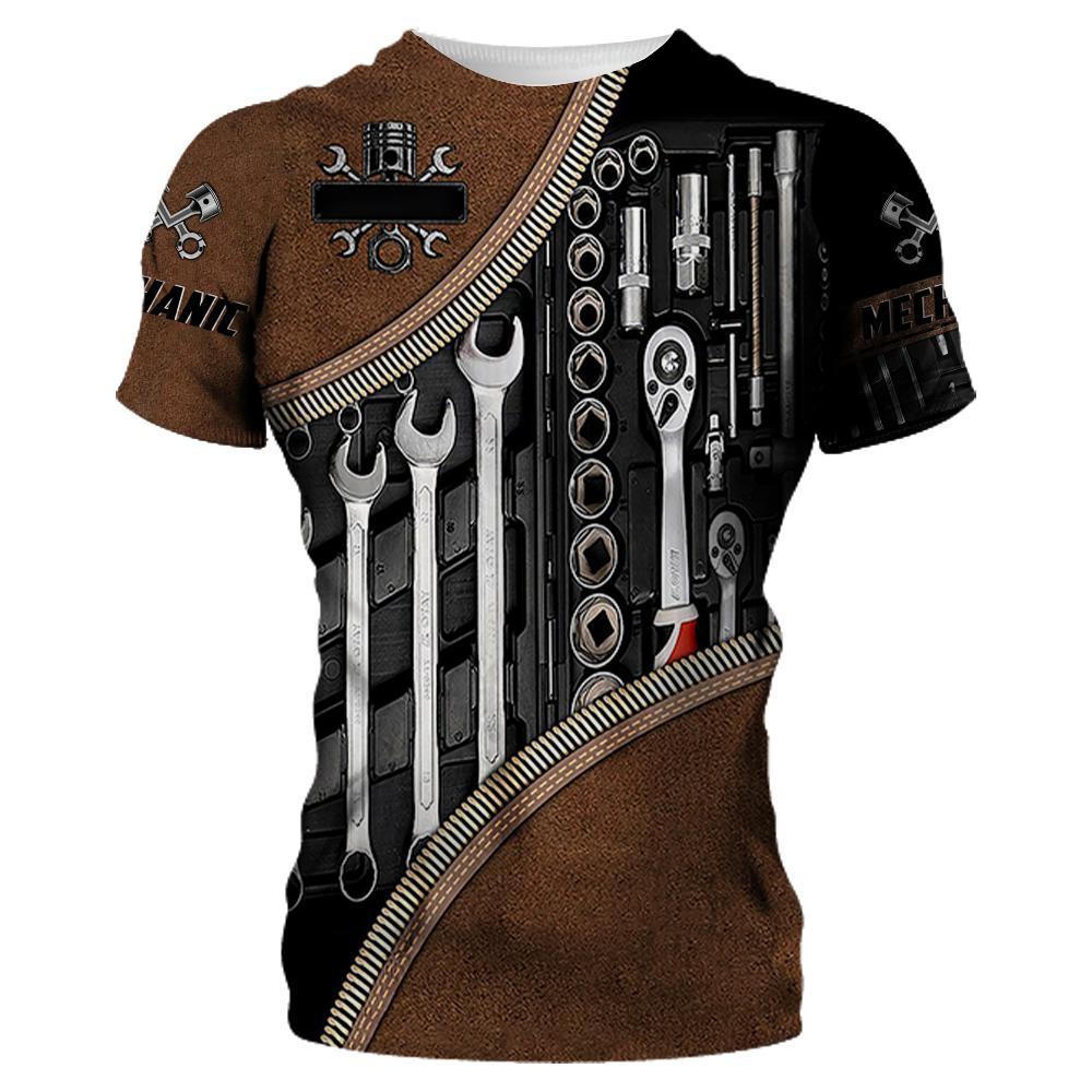 Subilier Mechanic Shirt Heren T-shirt Mechanisch Gereedschap Print Korte mouw Zomer Jersey Casual Tops Oversized Mode Ademende Kleding XS