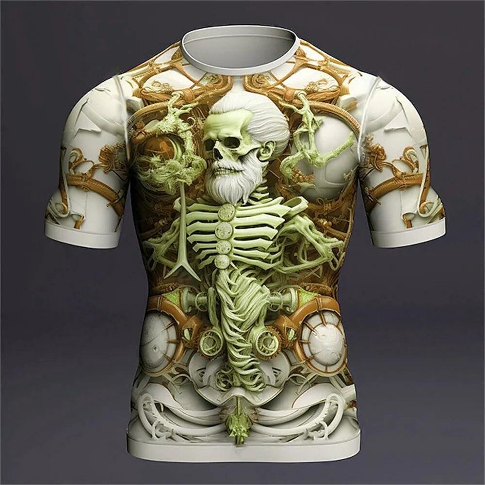 Subilier Mannen T-shirt 3d Print Schedel T-shirt Korte Mouwen Oversized Streetwear Tees Zomer Casual Nieuwe Mode mannen O hals Top Trui S