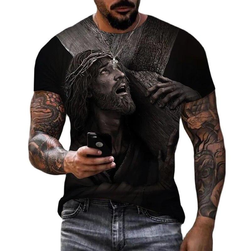 Subilier Jezus Christus 3D Print T-shirts Mannen Kleding Zomer Mode Casual Korte Mouw Cool T-shirt Harajuku Streetwear Tops Tee S