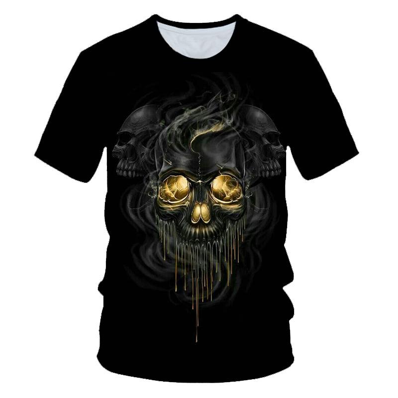 Subilier Zomer Schedel T-shirt Punk Rock Korte Mouw 3D Bedrukt T-shirt Retro Gothic Herenkleding Zomer XS