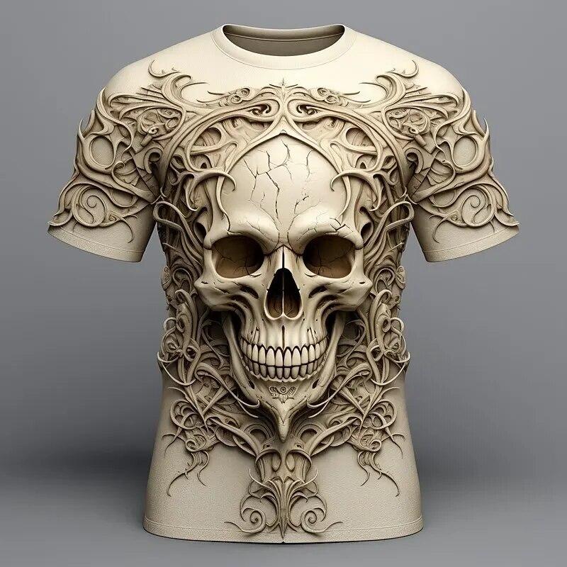 Subilier Mode 3D Spider bedrukt T-shirt voor mannen Grappig schedelpatroon Oversized T-shirts Zomer Casual O-hals Korte mouw Trui Tops S