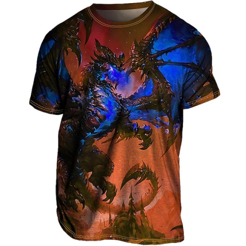 Subilier 1984 Trend Mannen 3D Gedrukt Draak Patroon Korte Mouw Nieuwe Zomer Mode Mannen Retro Top Y2K Korte Mouw T-shirt S