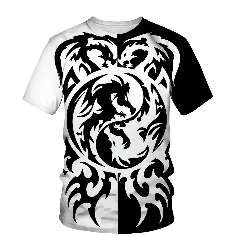 Subilier Mens grappig grafisch shirt Dragon Skull 3D bedrukte T-shirts S