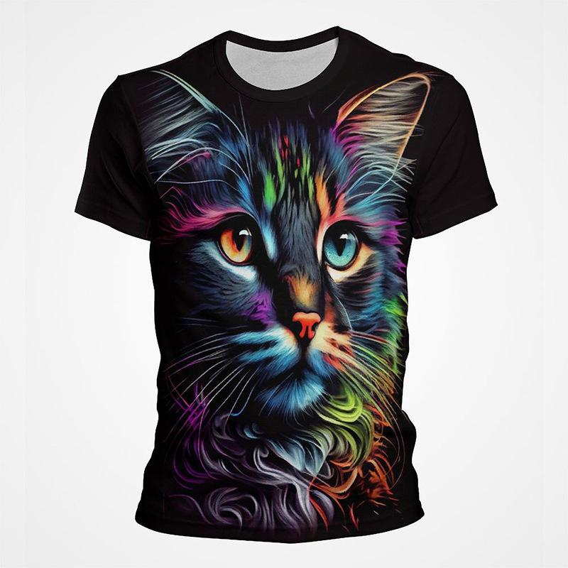 Subilier Zomer Heren T-shirt Losse Casual O-hals Korte Mouw Dier De Kat 3d Gedrukt Mode Kinderen T-shirt Streetwear Oversized Top 100