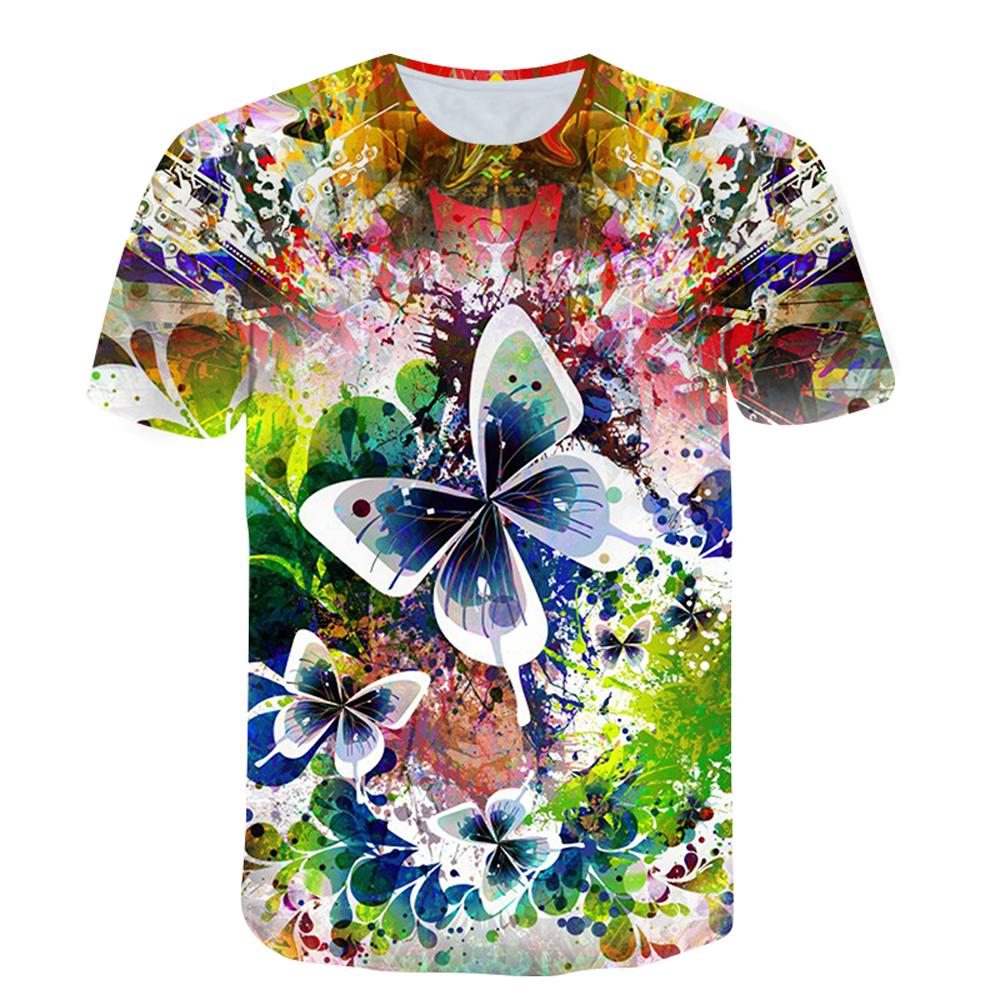 Subilier Zomer Nieuwe Mode Mannen Bloemen Vlinders Grafische T-shirts 3D Persoonlijkheid Trend Hip Hop Print T-shirt Korte Mouw T-shirts top XXS