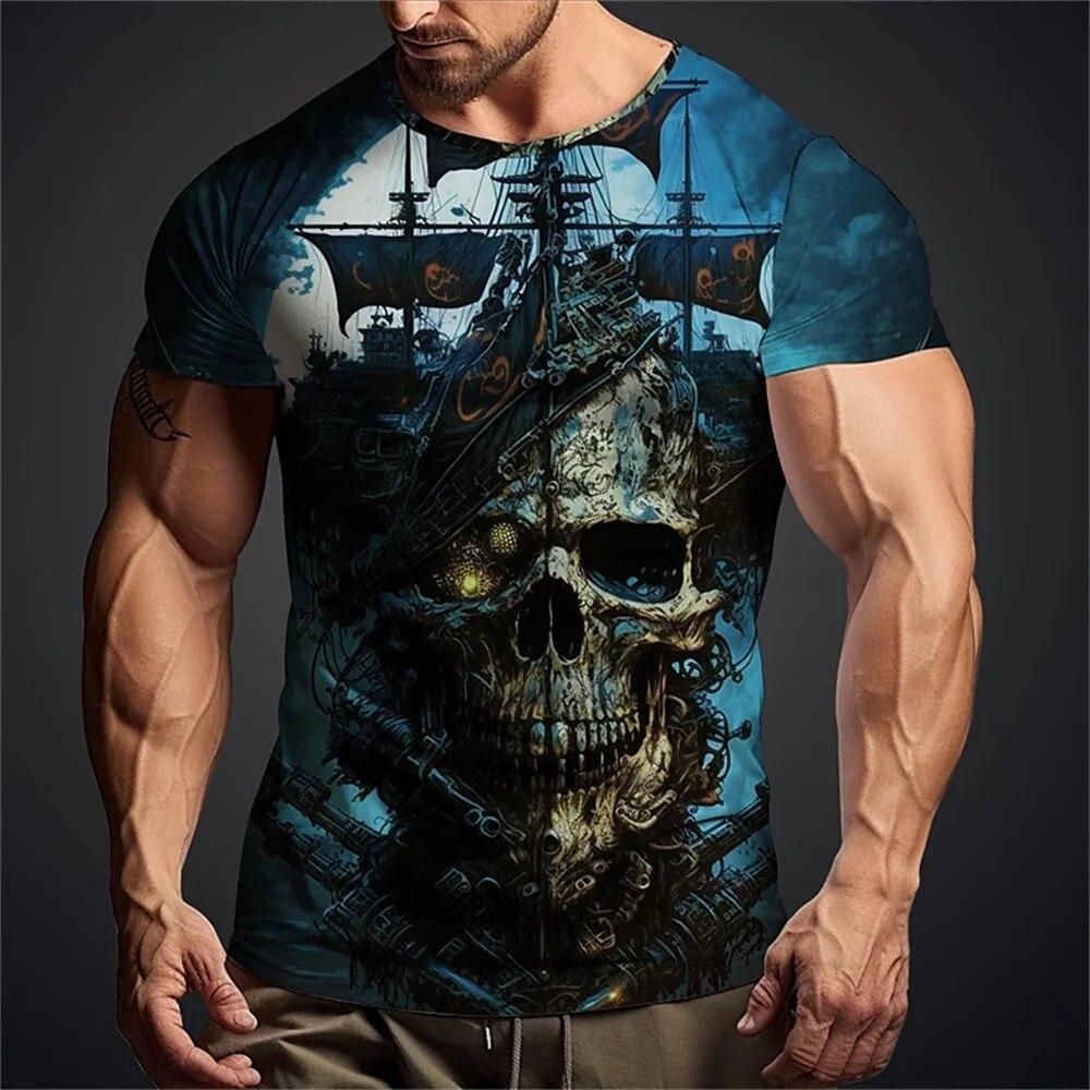 Subilier Nieuwe Skull Heren T-shirt Zomermode Heren Korte Mouw Kleding Heren Oversized O-hals T-shirt 3D-print Pirate Skull Tops S