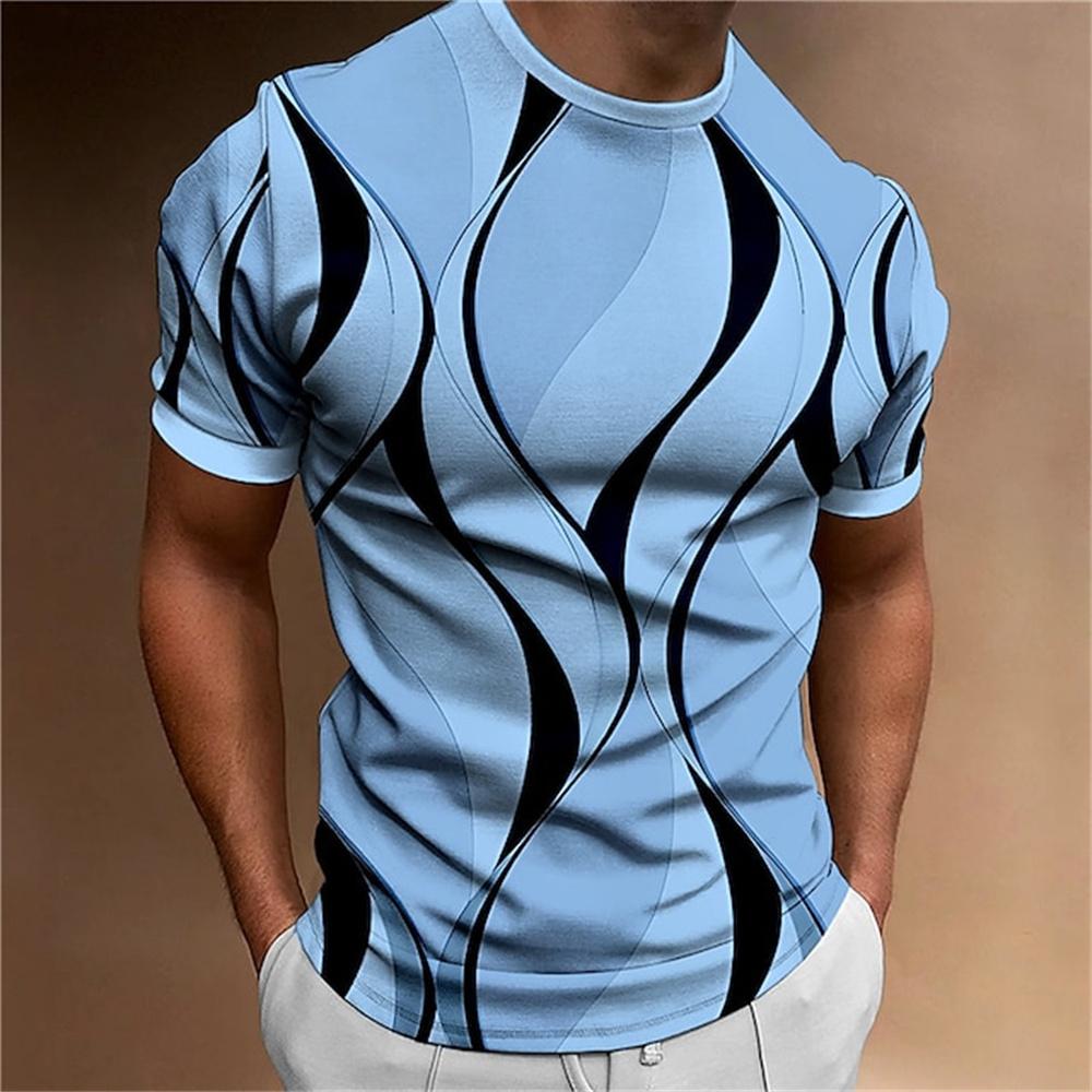 Subilier Heren T-shirt 3D Gestreepte Print Sweatshirt Tops Zomer O Hals Casual Korte Mouw Mannelijke Slim Fit Kleding Goedkope Kleding S