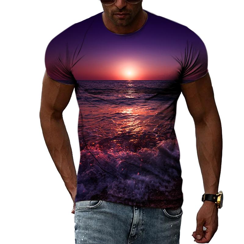 Subilier Zomer Strand Landschap Grafische T-shirts Voor Mannen Mode Persoonlijkheid Print T-shirts Hip Hop Harajuku Trend T-shirts Met Korte Mouwen S