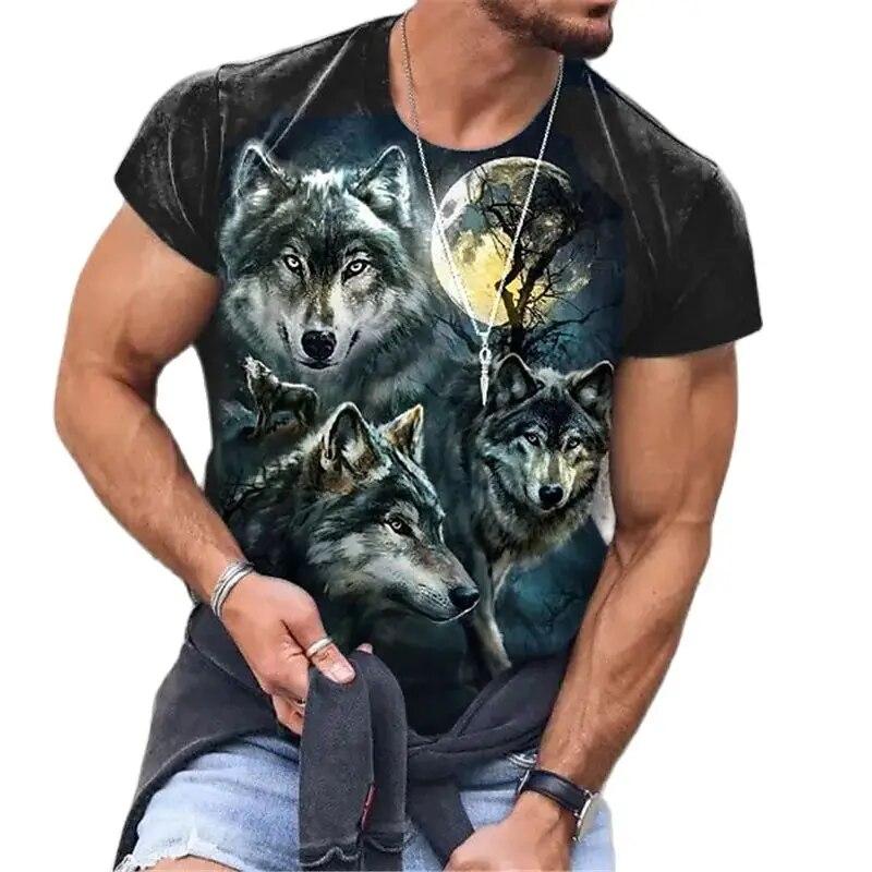 Subilier Zomer Animal Wolf Print Heren T-shirt Ronde Hals Korte Mouw Losse Tops Casual Mannelijke Tees Oversized T-shirts 6XL S