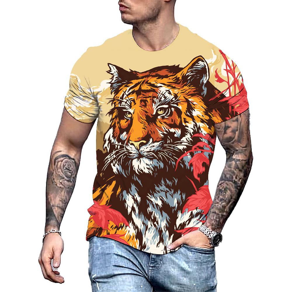 Subilier Mode 3D Tijger Gedrukt Heren T-shirt Casual O-hals Oversized Korte Mouw Zomer Straat Hip Hop Tops Animal Tees S