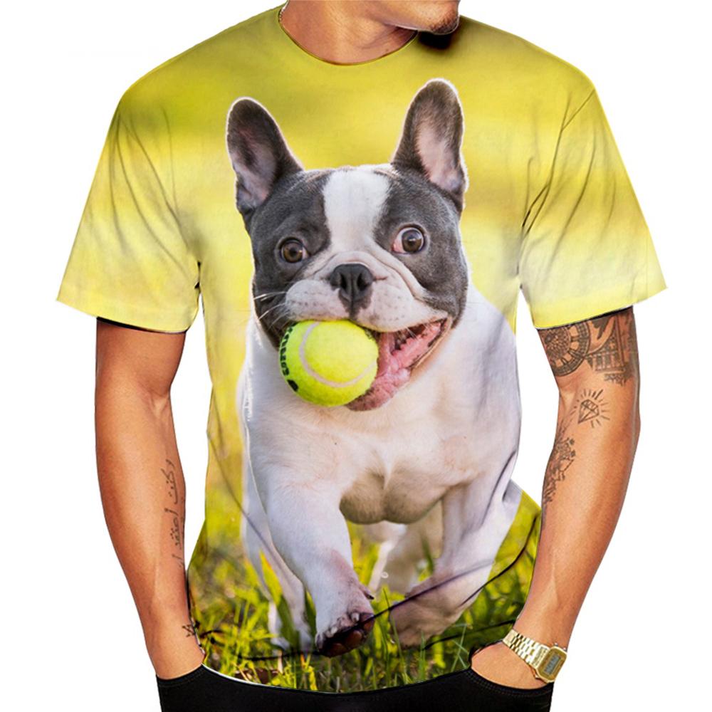 Subilier Dier Franse Bulldog 3D Print T-shirt Heren Dames Trend Casual Zomer Tops Losse ronde hals Korte mouw Herenkleding S