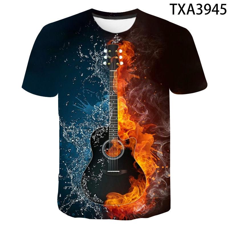 Subilier Zomer Muziek Gitaar 3d Print Mannen T-shirt Mode Hiphop Rock En Roll T-shirt O-hals Korte Mouw Streetwear Oversized tops S