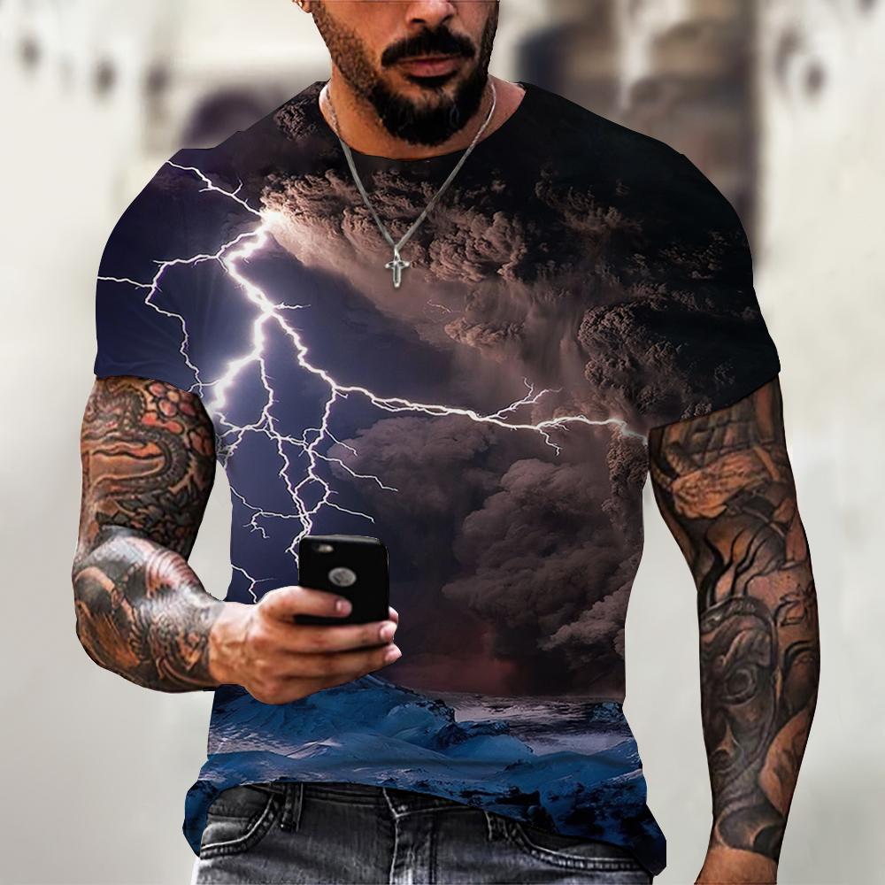 ETST WENDY 05 Zomer Heren Top Oversized T-shirt Casual Lightning Cool 3D Digitale Print T-shirts voor Heren T-shirt met korte mouwen S